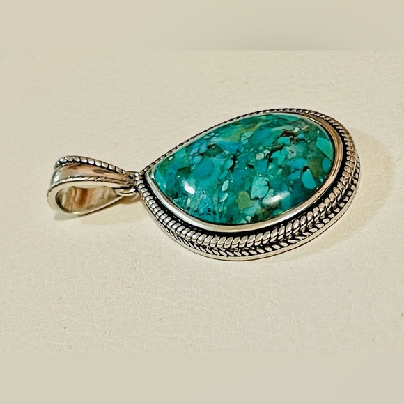 Vintage ATI .925 Barse Thailand STERLING & Turquoise Earring and Pendant Set - Picture 9 of 11